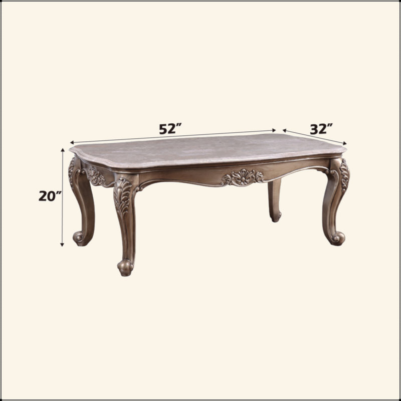 Table basse avec plateau en marbre et finition champagne