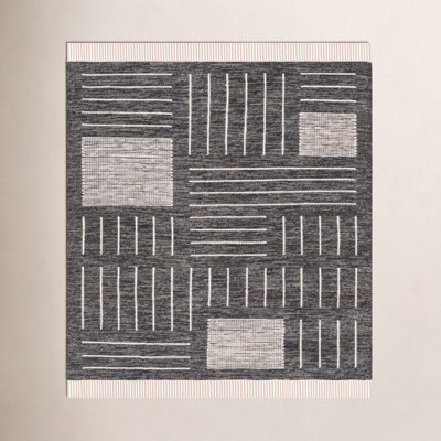 Flore Black Ivory Hand-Woven Geometric Wool Rug