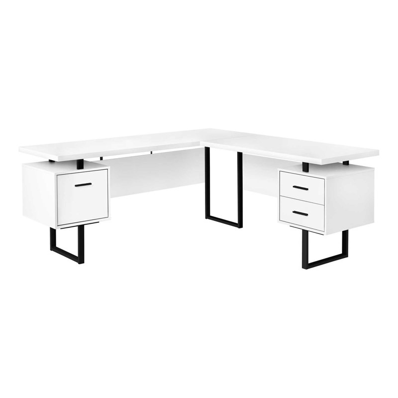 Computer Desk, Home Office, Corner, Storage Drawers, 70"L, L Shape, Work, Laptop, Metal, White/Black