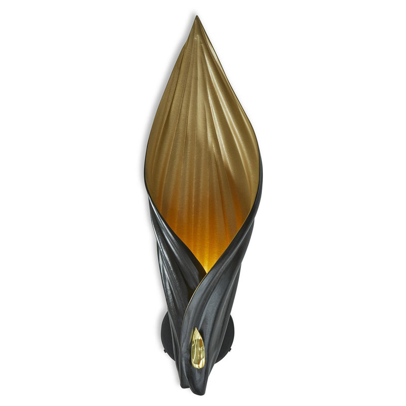 Xavier Clarisse Embossed Leather Wall Sconce, Black, Black/Gold