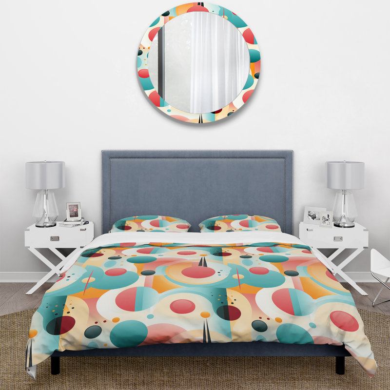 Ensemble de housse de couette Retro Geometric Spheres Illusion, Housse de couette pour très grand lit et 2 très
