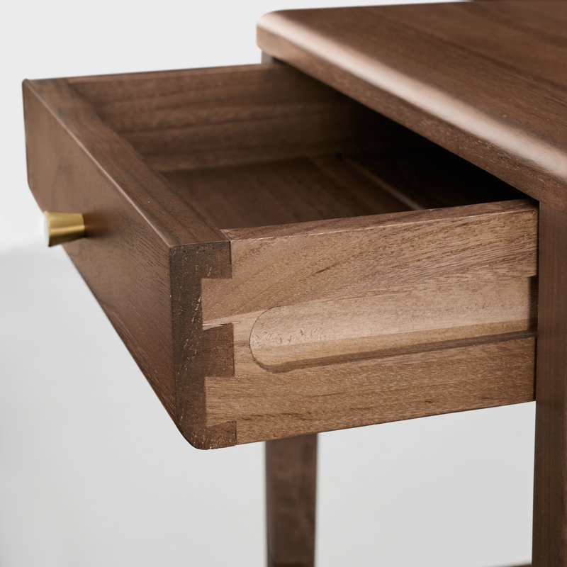 Table de chevet basse et étroite en chêne massif 19 po avec tiroir et tablette, Chêne brun, Individuel