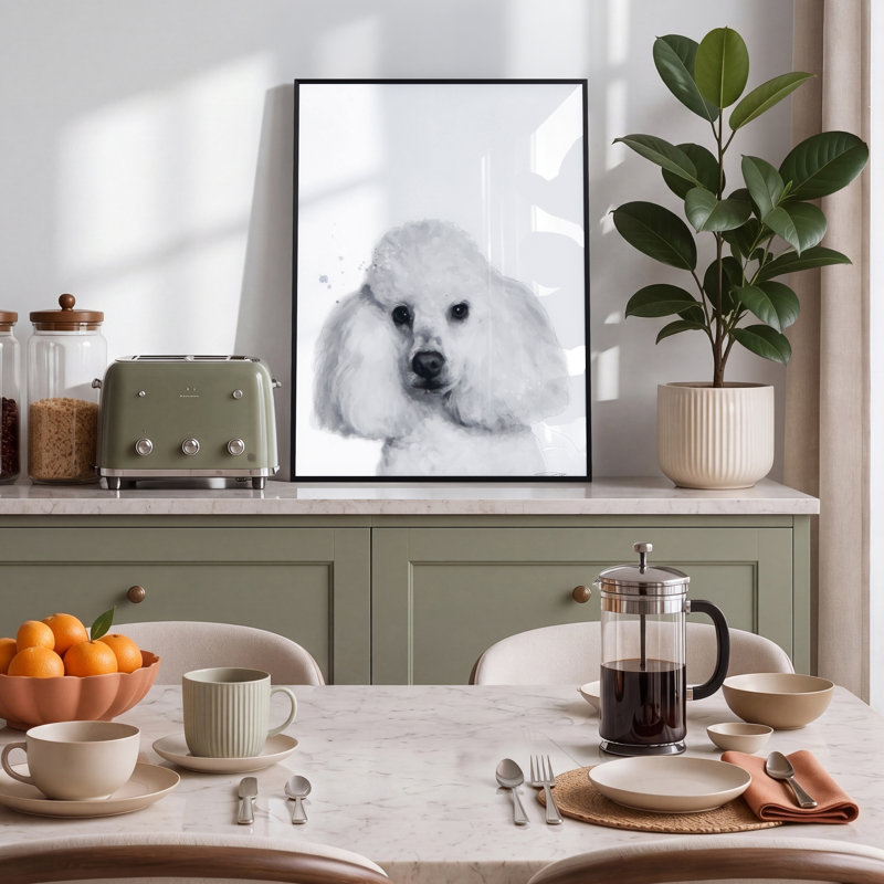 Caniche encadré sur verre