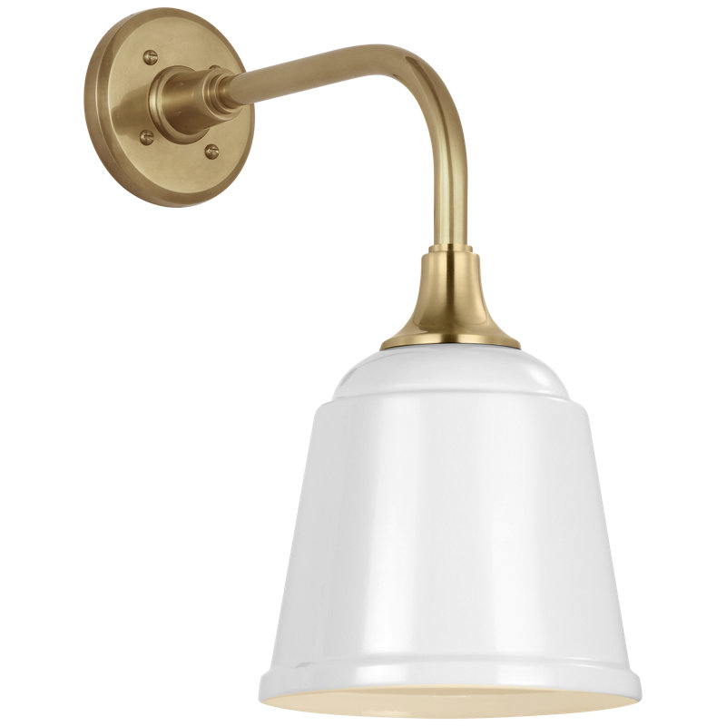 Thomas O'Brien 1 - Light Outdoor Barn Light, White, Hand-Rubbed Antique Brass, 16.5" H x 14.5" W x 8" D