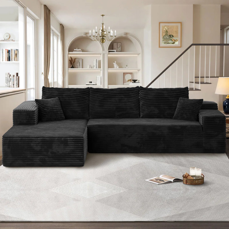 Dharius 2 - Piece No Assembly Required Upholstery Compression Sofa, Free Combination Cloud Sectional Couch With L-Shape Chaise For Living Room, Home Theater, Black