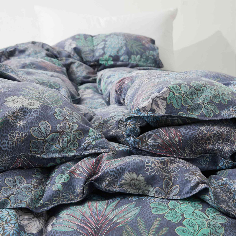 Édredon en duvet d'oie toutes saisons Iftekar, Bleu foncé, fleurs, Double/Grand