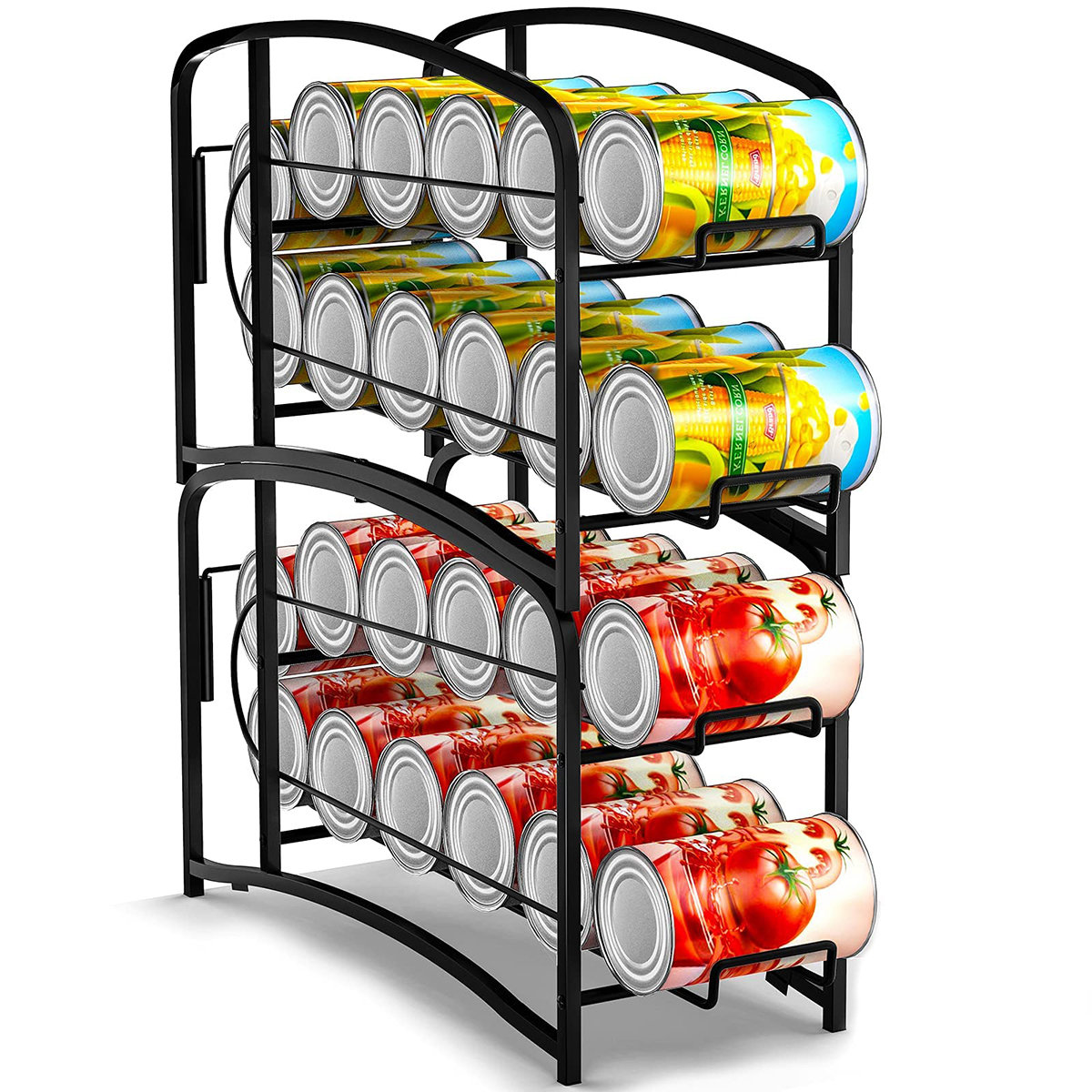 Bamboo Can Rack Organizer, 3 Tier Stackable Can Storage Rack with Label Sticker and Marker Pen Latitude Run