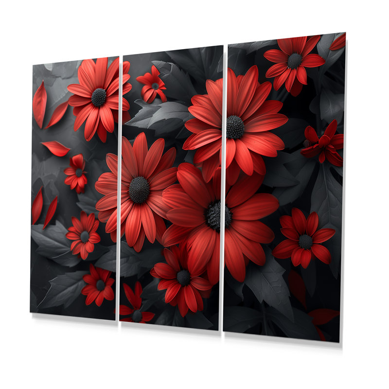 Ensemble de décorations murales monochromes rouges et noires - Photo I, Toile tendue, H 40 po x l 60 po x P 1 po