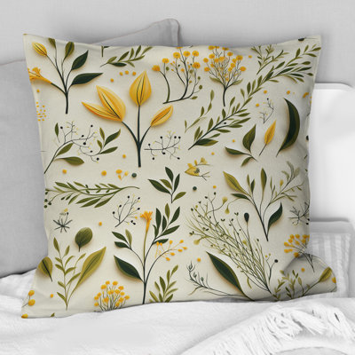 Yellow And Green Floral Simplicity - Floral Printed Throw Pillow