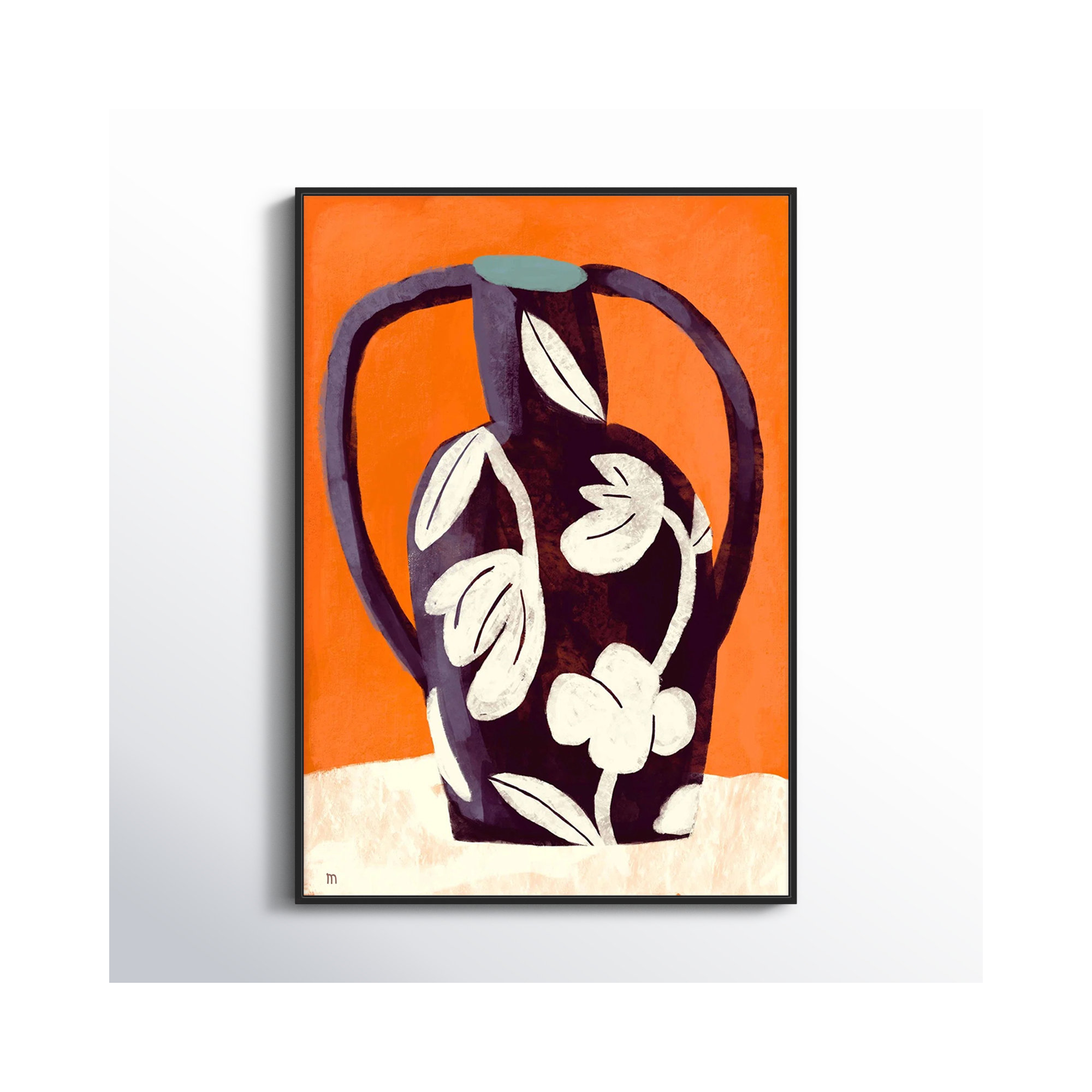 Black Vase White Flowers by Marco Marella For Studio M, 25" H x 17.5" W, Black Framed Paper