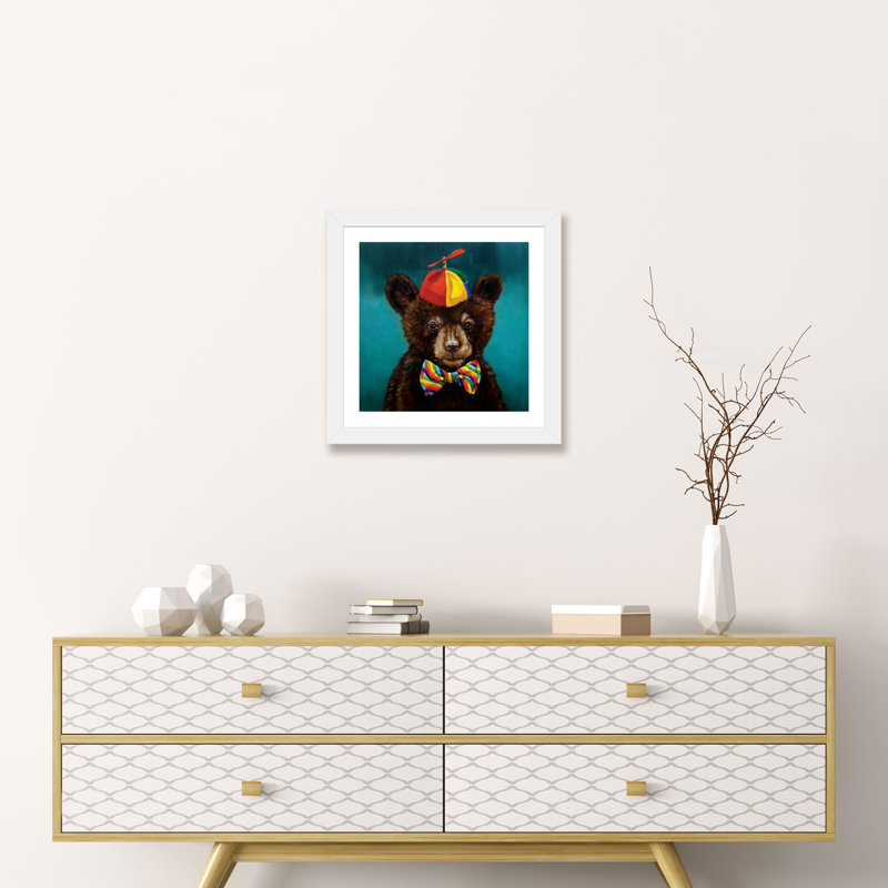 Art encadré d'un bébé ours, H 24 po x l 24 po x p 1 po, Papier encadré blanc