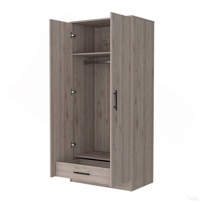 Armoire à porte double Rio, une armoire, tiroir caché, Gris clair