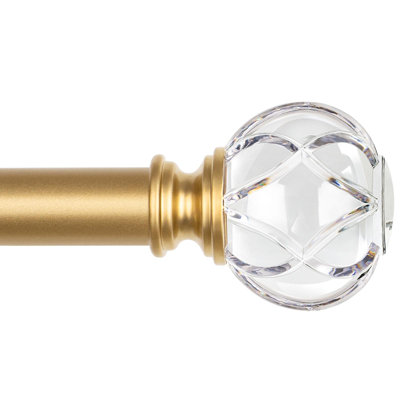 Gold Curtain Rods for Windows 72-144 Inches Heavy Duty Drapery Rod | 1 Inch Adjustable, 6-12 Feet Long, Window Treatment Rods for Sliding Glass Door, Decorative Crystal Glass Finials