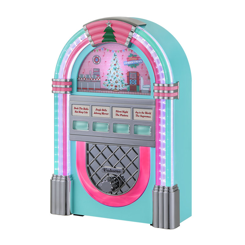 9" Retro Jukebox, Teal/Pink/Gray