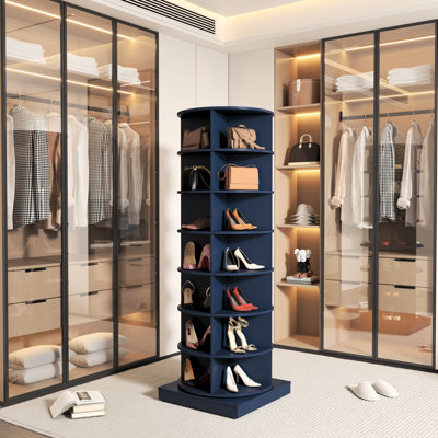 Contenant étagère à 7 boîtes à chaussures rotatives à 7 couches, pouvant contenir 28 paires, économisant de l'espace, apparence élégante, armoire de rangement facile à installer, support naturel, assemblage