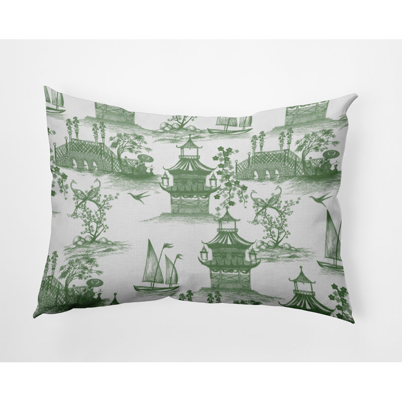 Toile Reversible Throw Pillow, Green