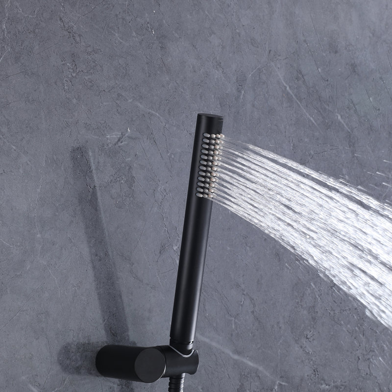 Système de douche mural complet en laiton massif avec bec de baignoire et 3 poignées en croix, Matte Black