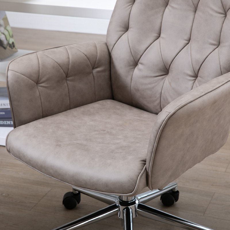 Light Grey Leather Swivel Task Chair with Chrome Base