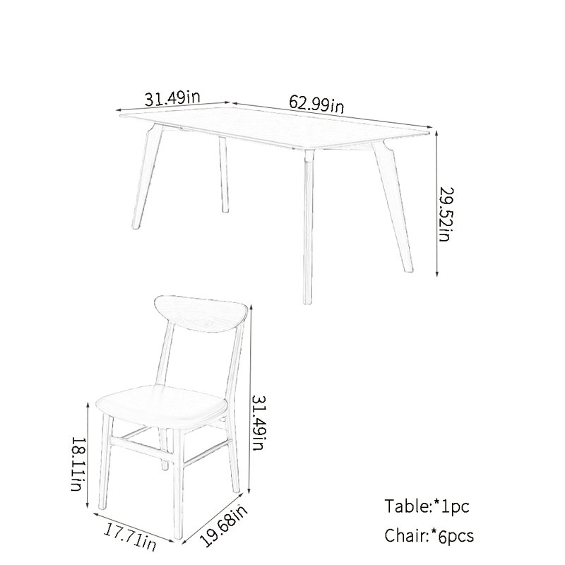 Ensemble de table à manger moderne et simple en bois massif, H 29,52 po x L 62,99 po x l 31,49 po