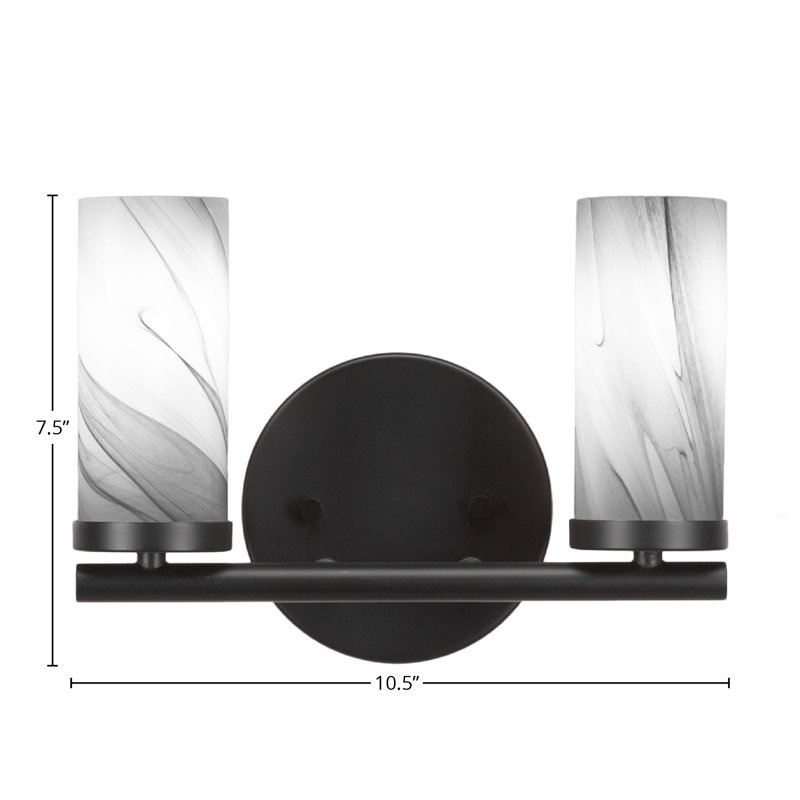 Trinity 2 Light Bath Bar Shown With 2.5” Onyx Swirl Glass, Noir mat