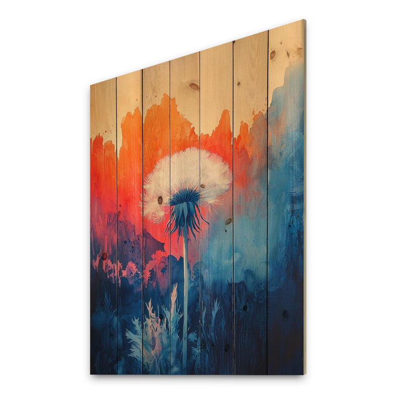 Scatter The Seeds In Bold Hues Abstract II - Décoration murale en bois de pissenlit - sur bois de pin naturel