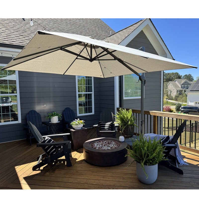 96'' Cantilever Umbrella with Base and Recycled Fabric, Pebble Grey