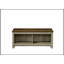 Table basse en chêne gris de 43 pouces de largeur avec tablettes ouvertes double face pour un accès et un rangement améliorés