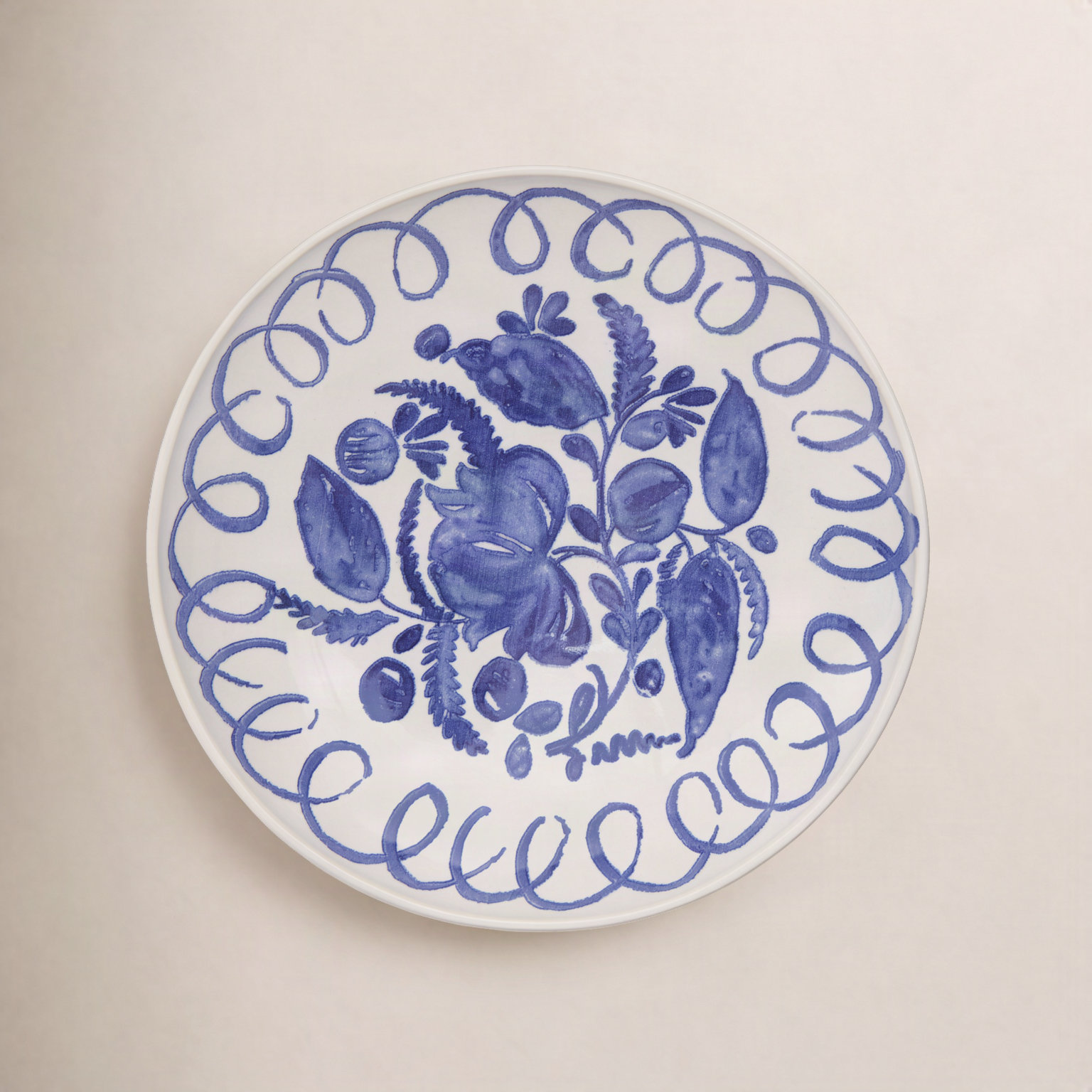 Stoneware Pasta Bowl, White, Blue