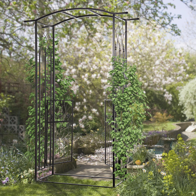 131cm W x 49cm D Metal Arbour with Gate in Black