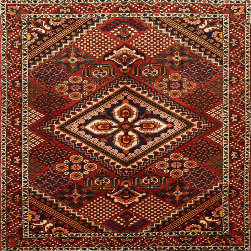 Tapis traditionnel rouge / crème, Carré 3 pi