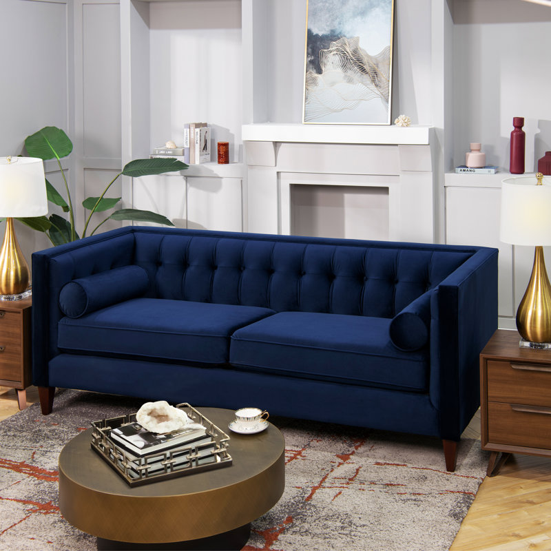 Allia Upholstered 84'' Sofa, Navy Blue Velvet