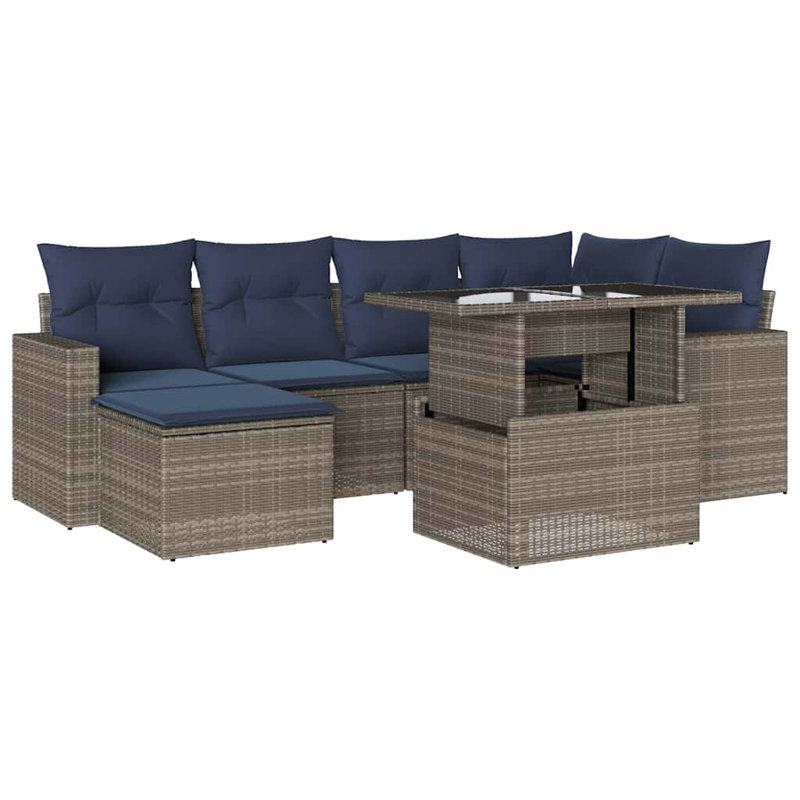 Ensemble de canapé de patio 7 pièces avec coussins en rotin de polyester, Gris, Marine
