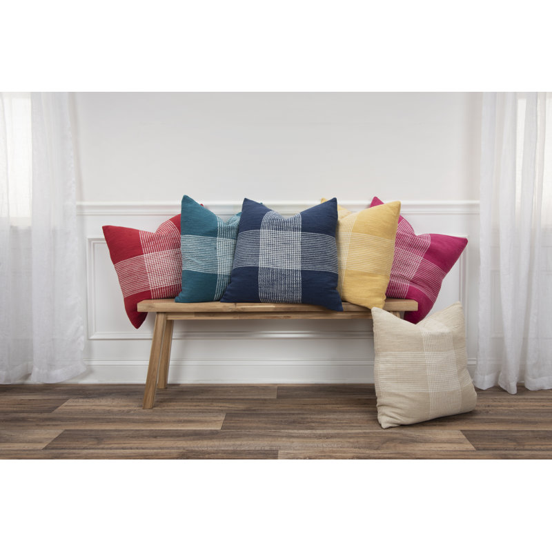 20" Red and White Woven Plaid Square Throw Pillow