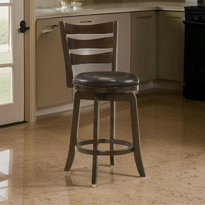 Ofure Wood Counter Height Swivel Bar Chair Dark Brown, Dark Brown, Counter Stool (26" Seat Height)