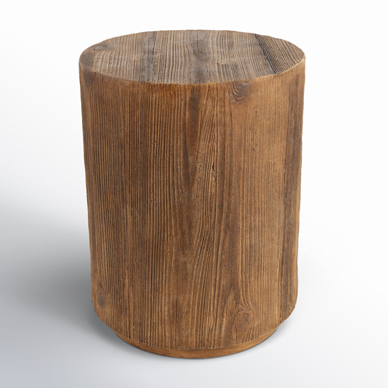 Magnesium Oxide Block Outdoor Accent Table with Natural Textured Wood Grain