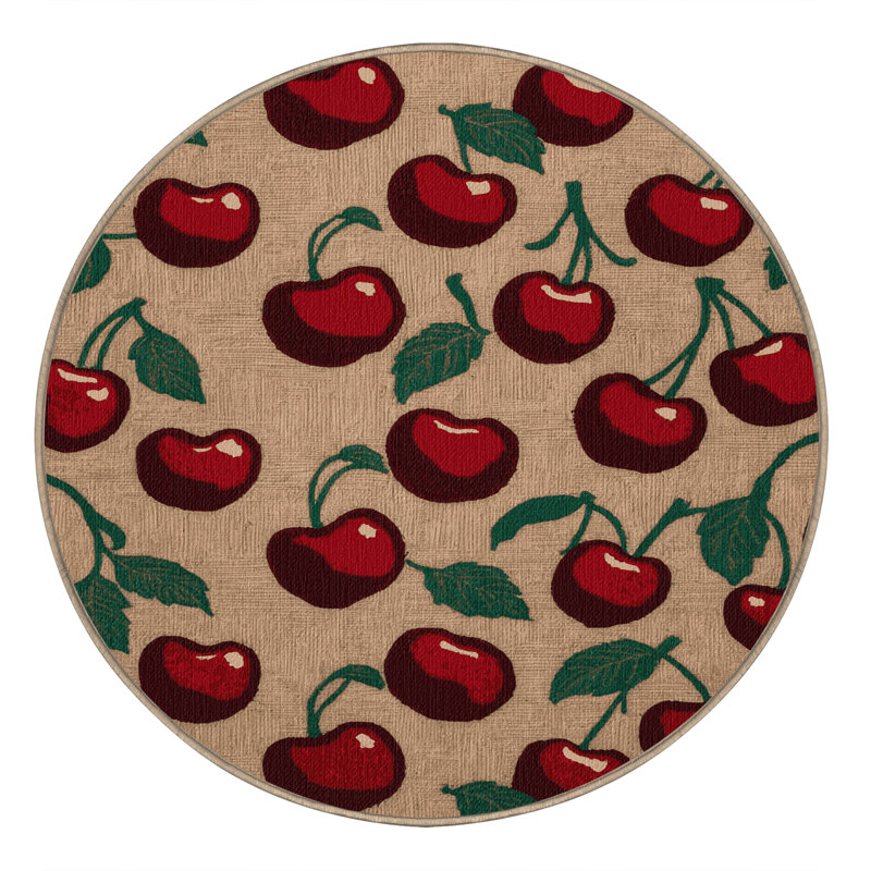  Tapis lavable cerise et fruits sucrés, Rond 5 pi