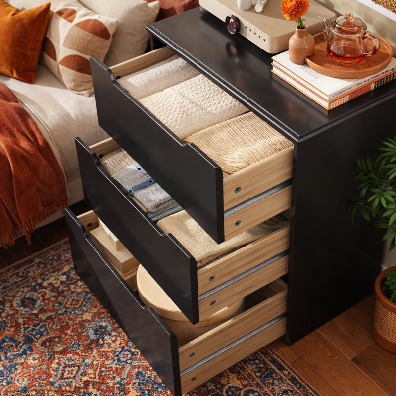 Michiaki 23.6" W 3-Drawer Dresser , Black