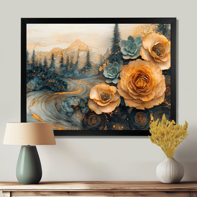 Moheez en bois fleurs succulentes dans la rivière paysage II - art mural succulent