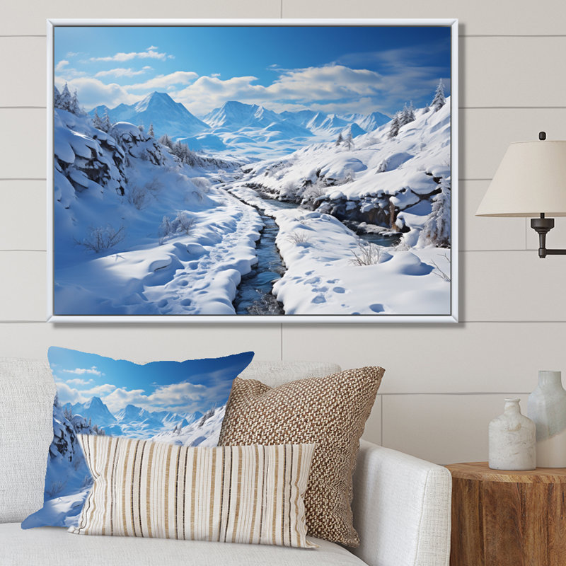 Winter Mountain Charm, reproduction d'art sur toile, H 12 po x l 20 po x P 1 po, Cadre flottant blanc