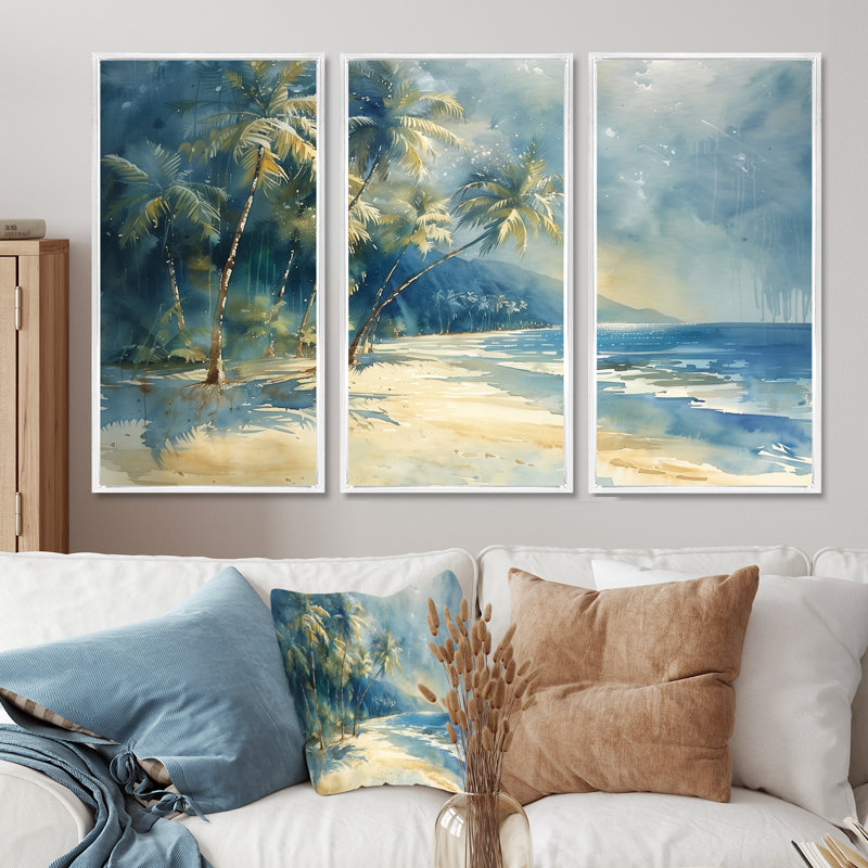 Ensemble de décorations murales bleu vert et palmiers Coastal Breeze III - Palmiers et palmiers, H 28 po x l 36 po x P 1 po