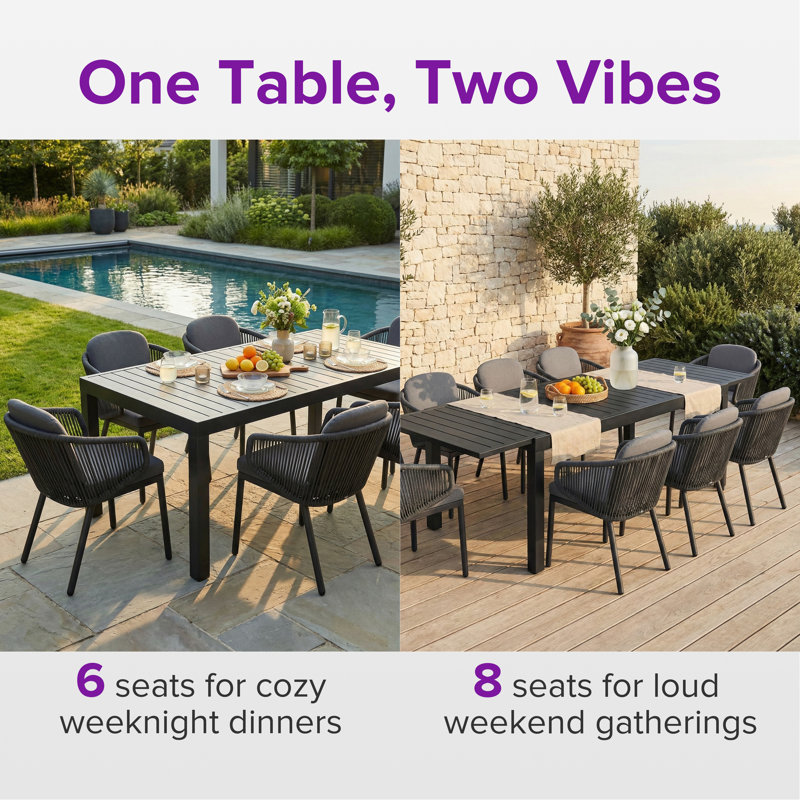 Aluminum Extendable Outdoor Patio Dining Table (63" - 94.5")  For 8-10 Person, Gray