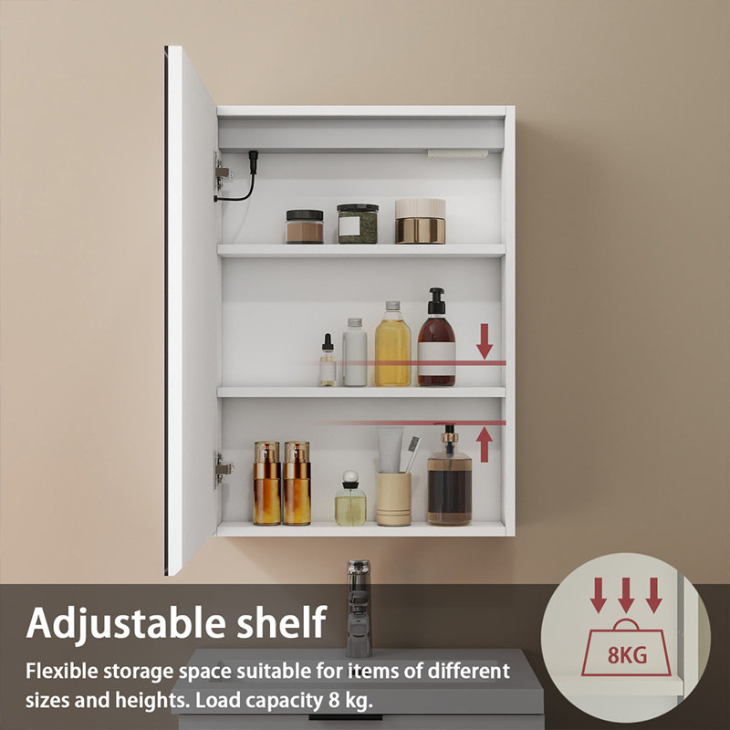 W H Wall Frameless Medicine Cabinet Mirror, White