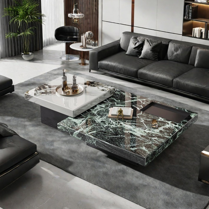 Light luxury marble coffee table set, Black