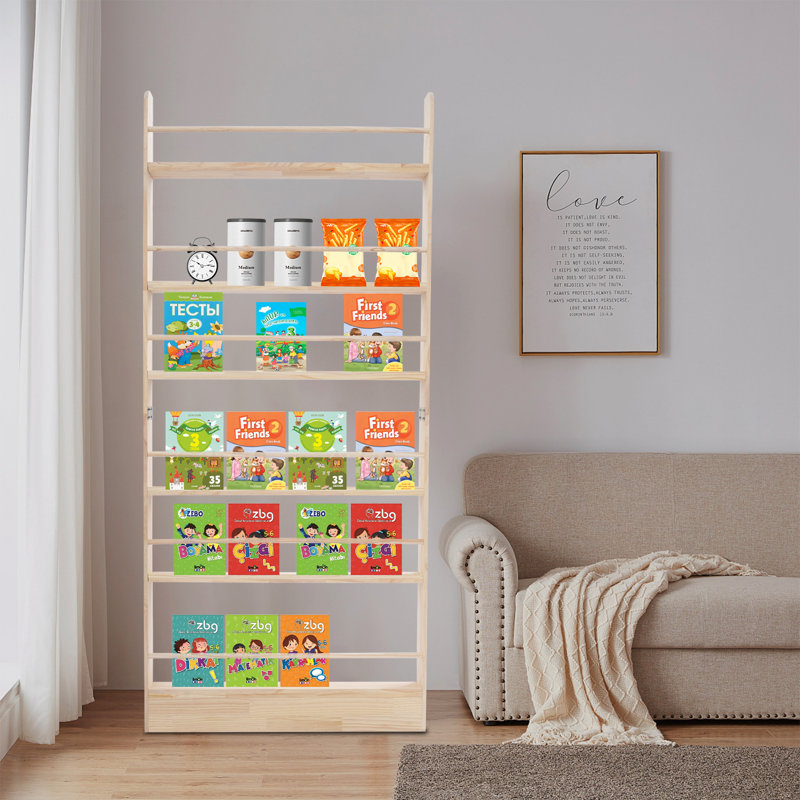 Bibliothèque en bois à 6 niveaux, Naturel