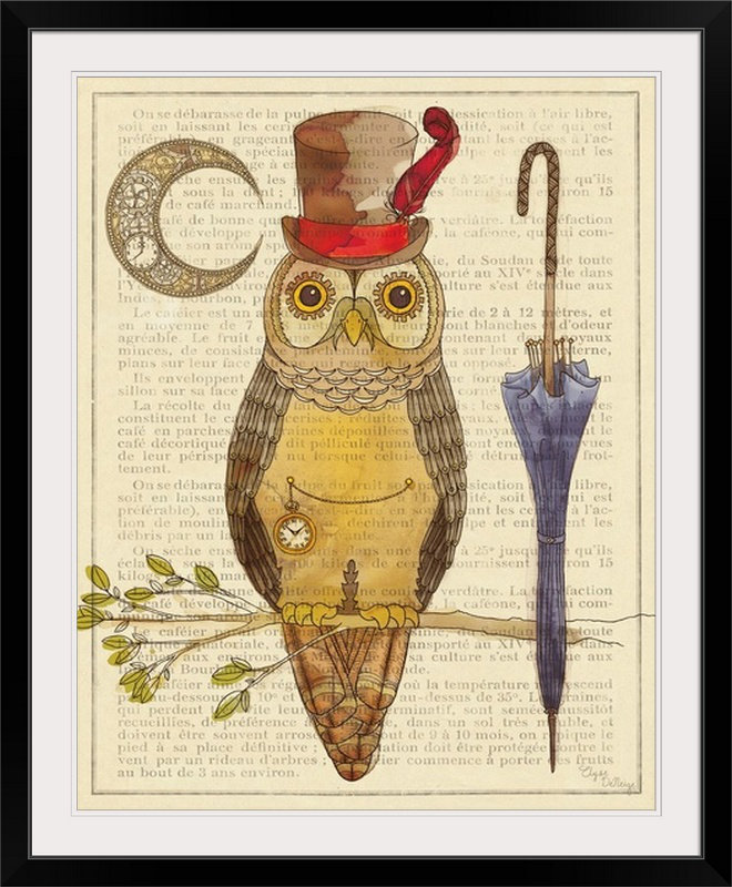 « i » par elyse deneige, impression Steampunk Owl, Cadre noir, H 28 po x l 24 po x P 1 po