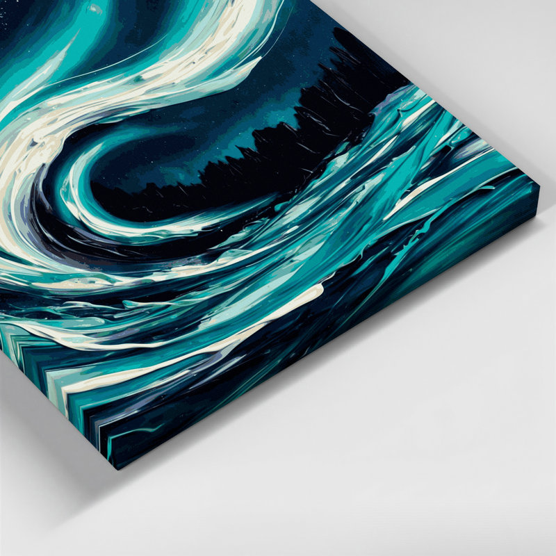 «Space Aurora», interprétations abstraites sur toile bleue, H 16 po x l 16 po
