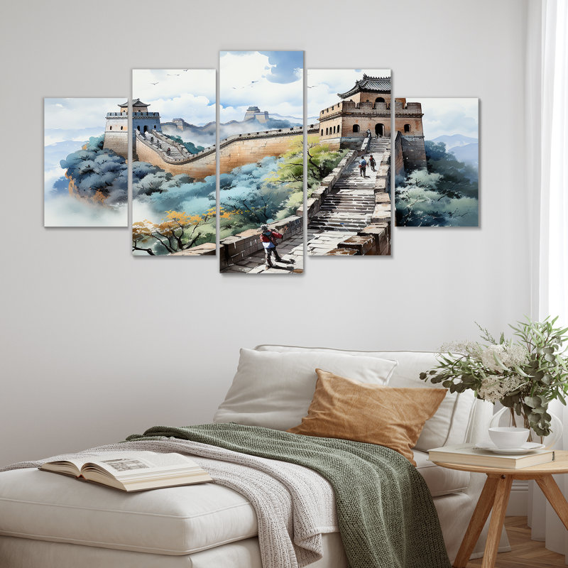 Grande muraille de Chine paysage I - art mural chinois à multiples panneaux pour le salon