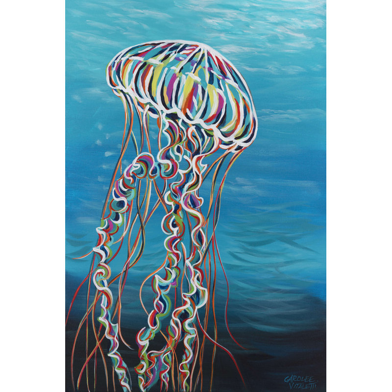 «Colorful Jellyfish I» par Carolee Vitaletti - impression sur toile tendue, H 36 po x l 24 po x P 1,25 po