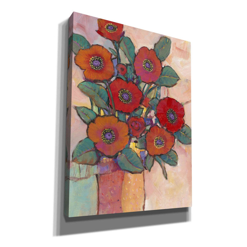 «Poppies In A Vase I» par Tim O'toole, art mural sur toile, H 16 po x l 12 po x P 0,75 po