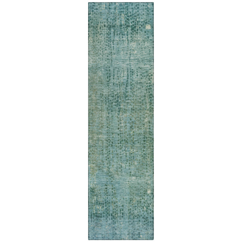 Machine Washable Indoor/Outdoor Xhevrie Teal Rug, Runner 2'3" x 7'6"